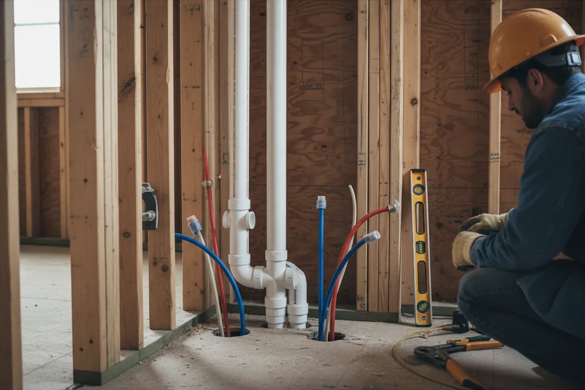 Drain and supply rough-in during Sump Pump Repair in Quinton